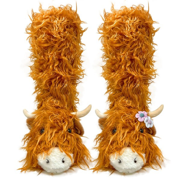 Highland Cattel - Kids' Plush Animal Slipper Socks - FamilyClothes