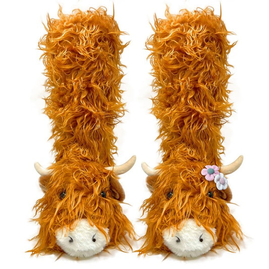 Highland Cattel - Kids' Plush Animal Slipper Socks - FamilyClothes