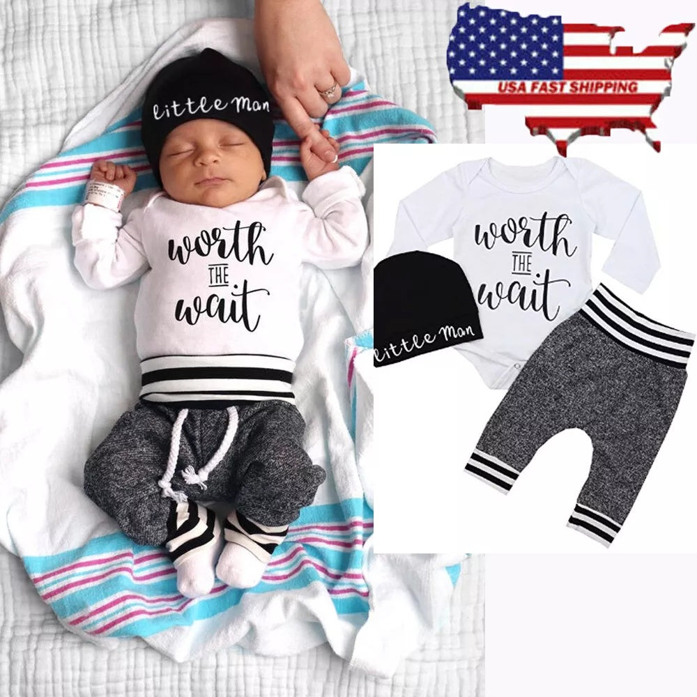 US Newborn Baby Boy Girl Tops Romper Bodysuit Jumpsuit Pants Outfits Clothes Set - FamilyClothes