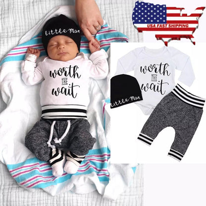 US Newborn Baby Boy Girl Tops Romper Bodysuit Jumpsuit Pants Outfits Clothes Set - FamilyClothes