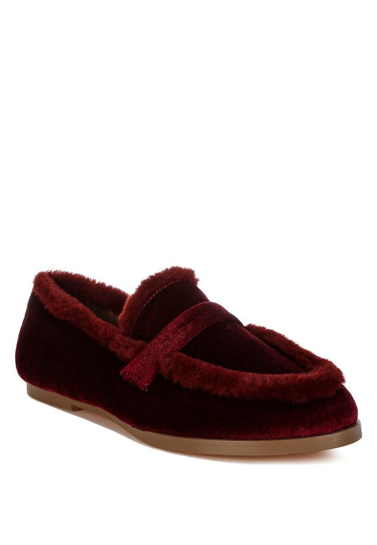 Bastian Fur Detail Velvet Loafers - FamilyClothes