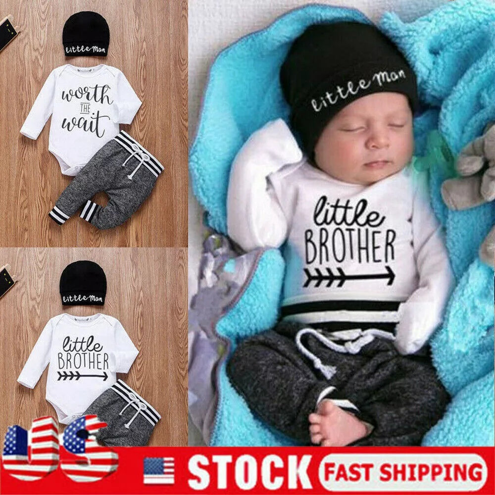 US Newborn Baby Boy Girl Tops Romper Bodysuit Jumpsuit Pants Outfits Clothes Set FamilyClothes