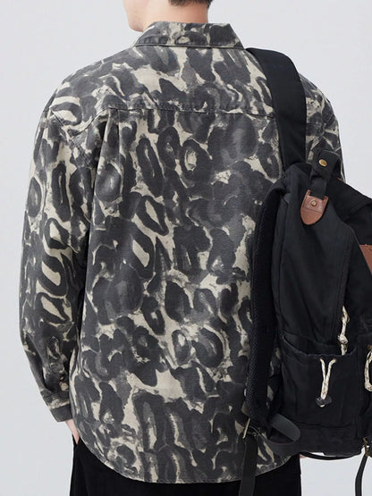 Men's Plus Size Camouflage Print Button-Up Shacket - FamilyClothes