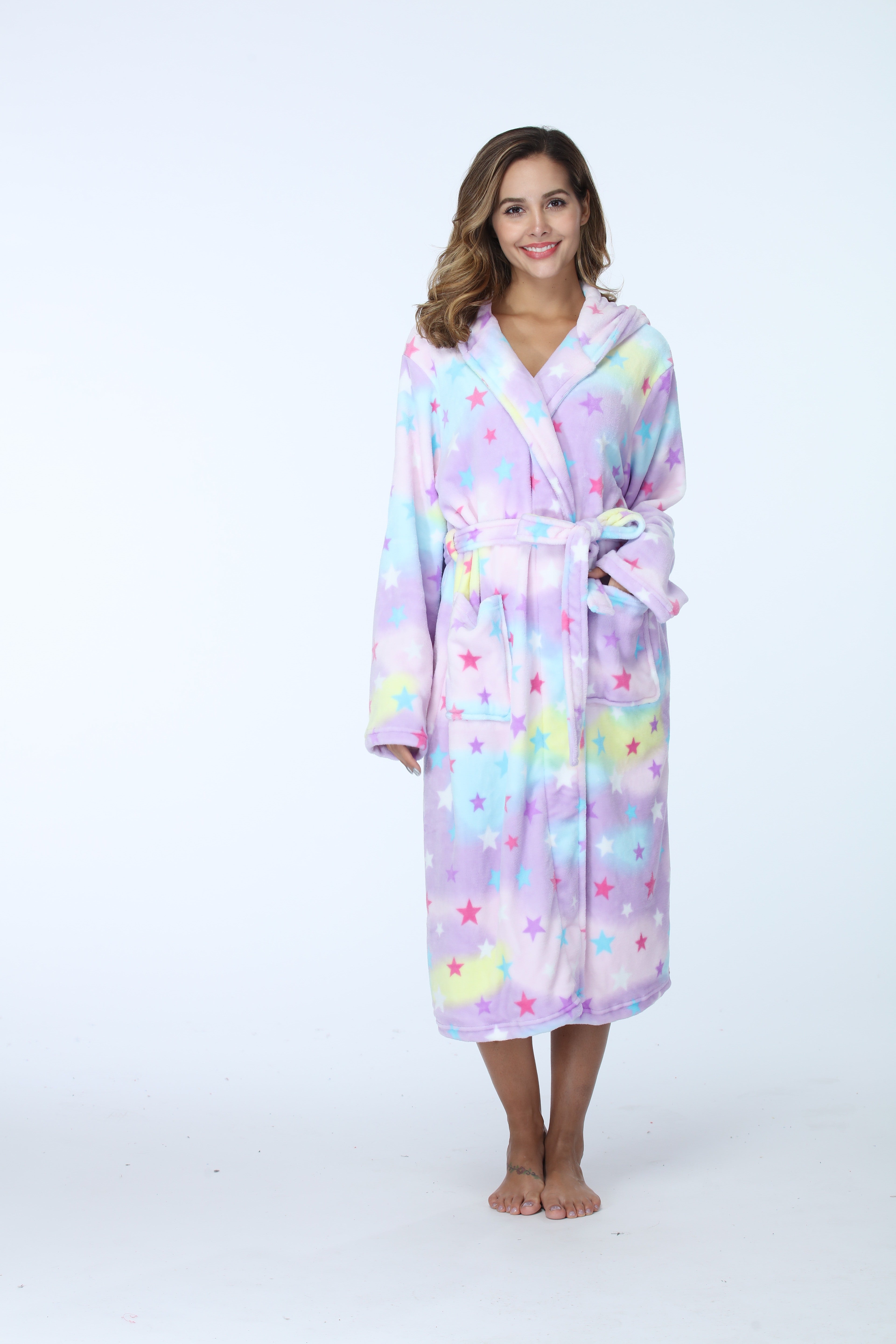 RONGTAI Ladies Long Fleece Bathrobe