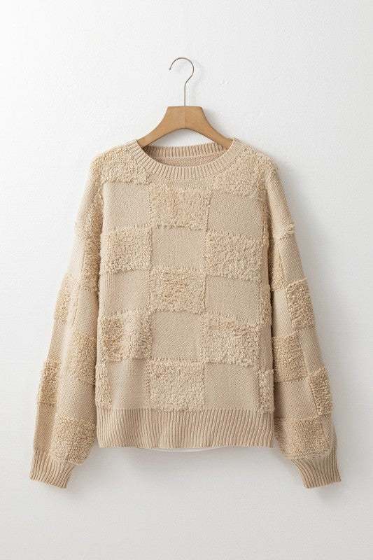 Emily Checkered Sherpa Loose Sweater - FamilyClothes