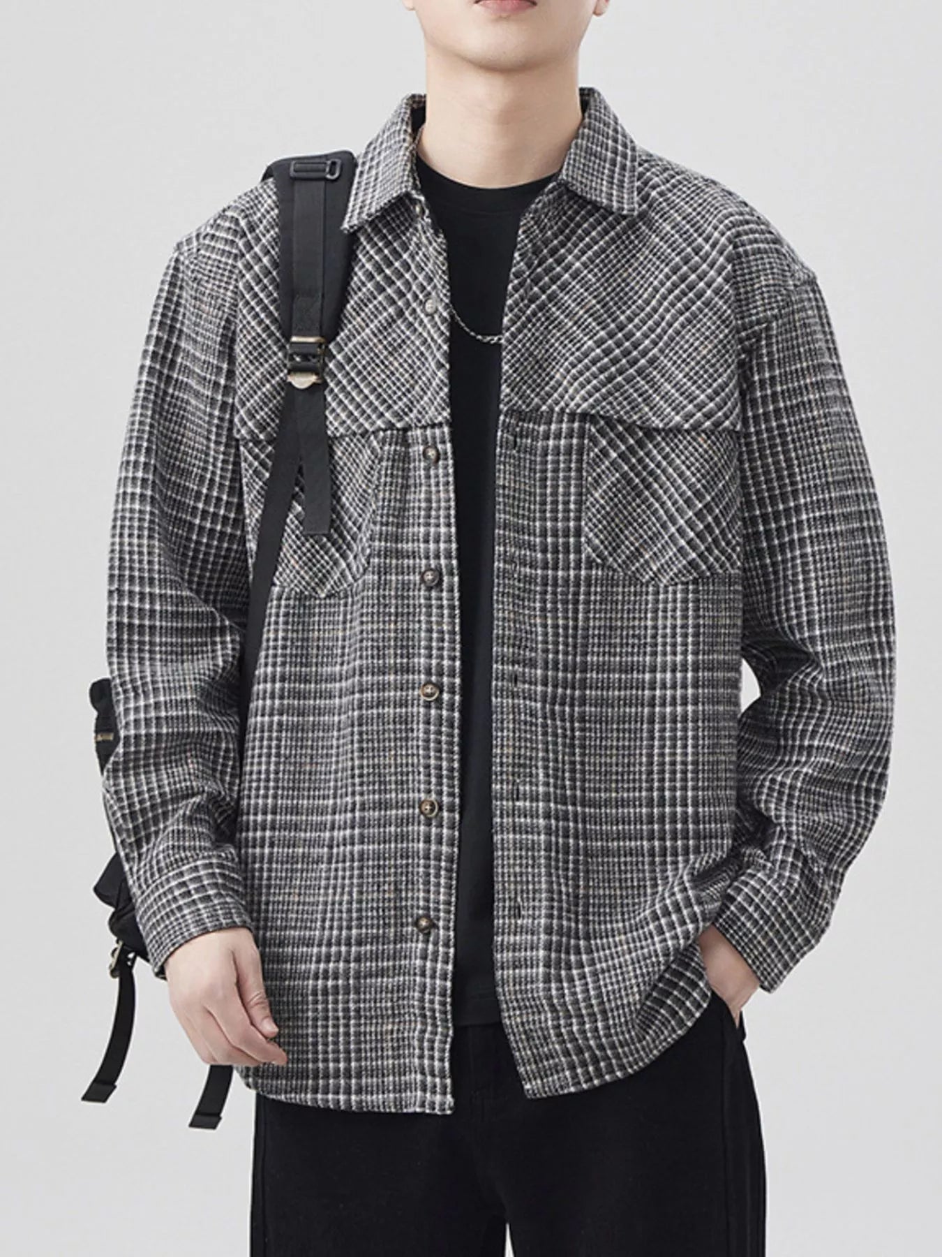 Men's Plus Size Plaid Button Up Long Sleeve Shirt - FamilyClothes