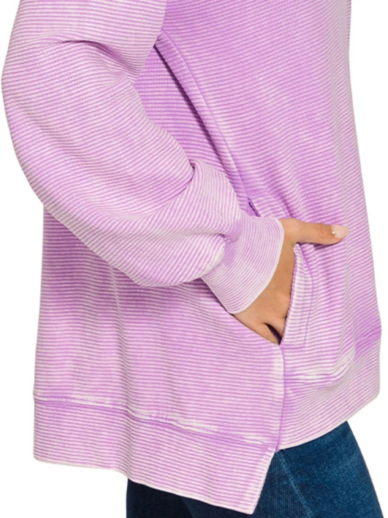 Acid Washed Double Ribbed Hi - low Sweatshirt - FamilyClothes