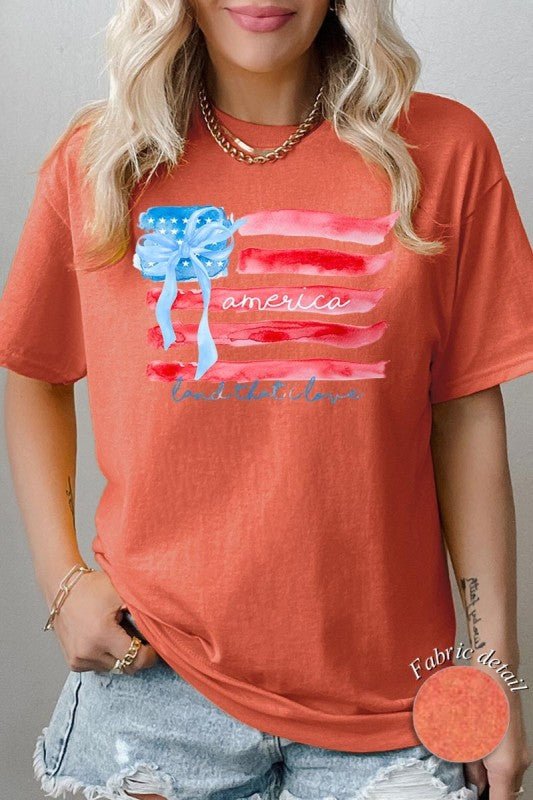 American Flag Bow Graphic Heavy Cotton Tee - FamilyClothes