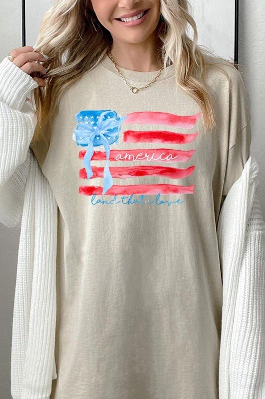 American Flag Bow Graphic Heavy Cotton Tee - FamilyClothes