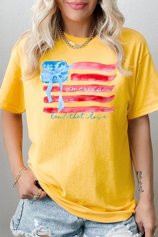American Flag Bow Graphic Heavy Cotton Tee - FamilyClothes