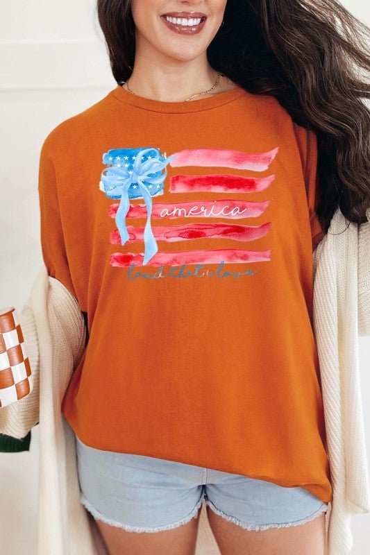 American Flag Bow Graphic Heavy Cotton Tee - FamilyClothes