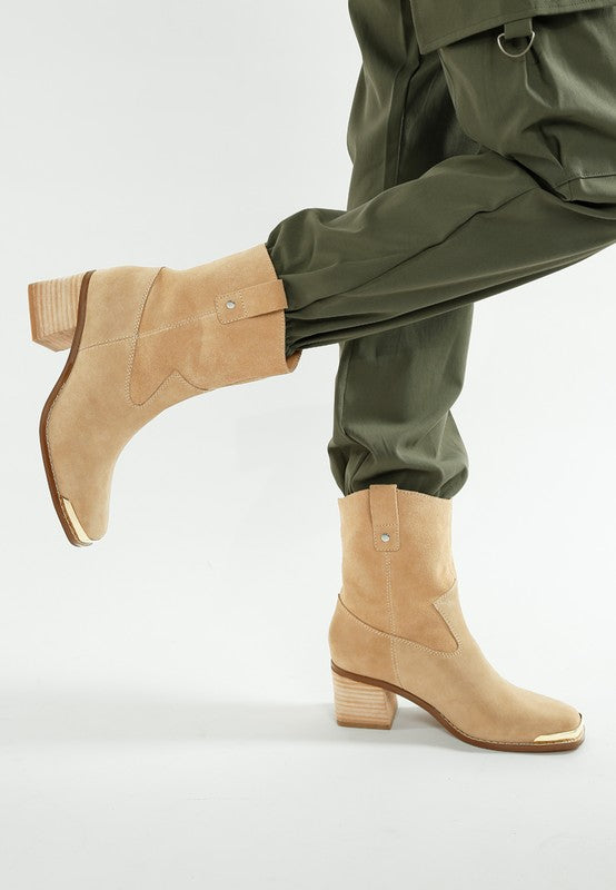 Emberly Suede Square Toe Ankle Boots - FamilyClothes