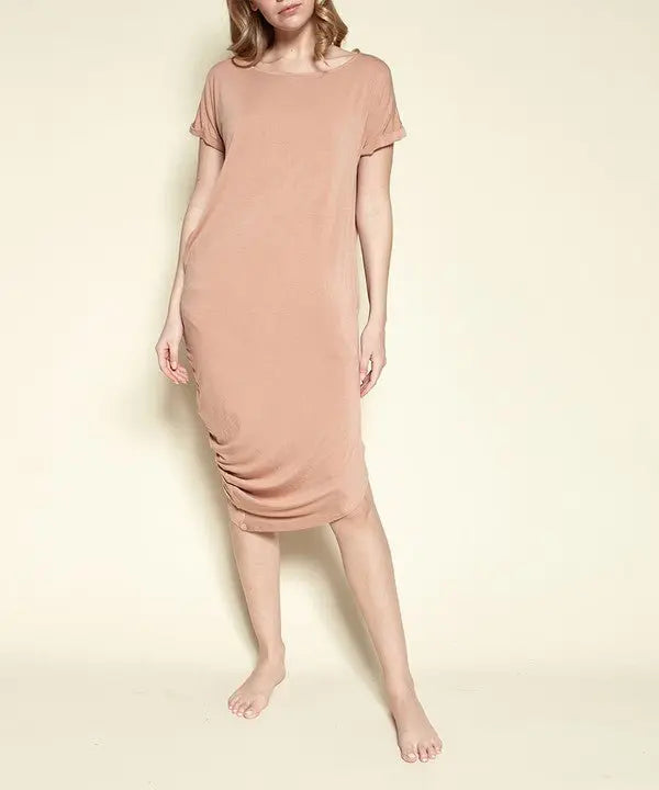 BAMBOO ASYMMETRIC DOLMAN DRESS WITH POCKETS - FamilyClothes