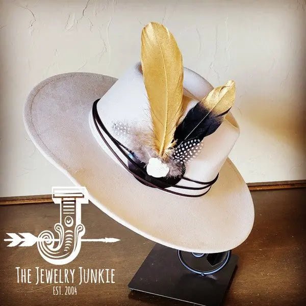 BlackGold Feather&Turq Slab Hatband Choice Hat - FamilyClothes