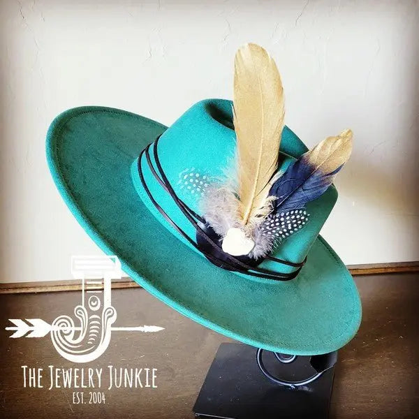 BlackGold Feather&Turq Slab Hatband Choice Hat - FamilyClothes
