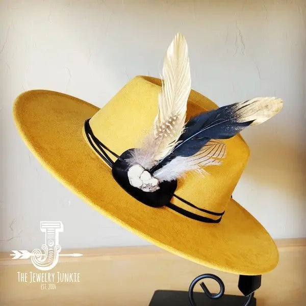 BlackGold Feather&Turq Slab Hatband Choice Hat - FamilyClothes