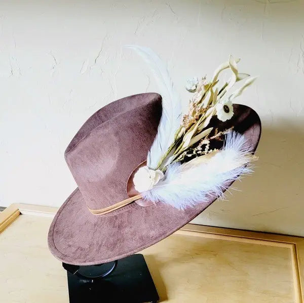 Boho Western Wedding Floral Bridsmaid Hat Brown - FamilyClothes