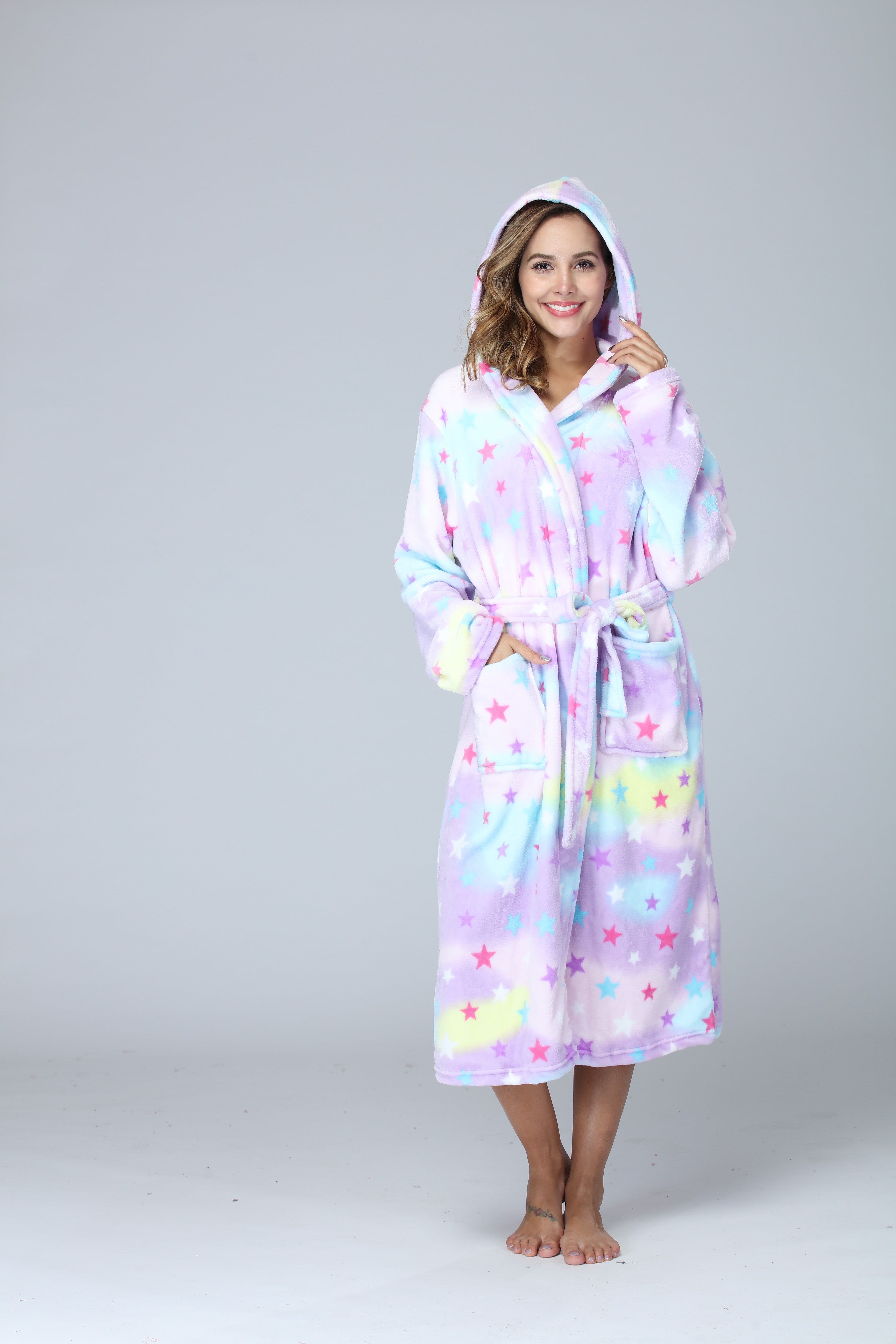 RONGTAI Ladies Long Fleece Bathrobe