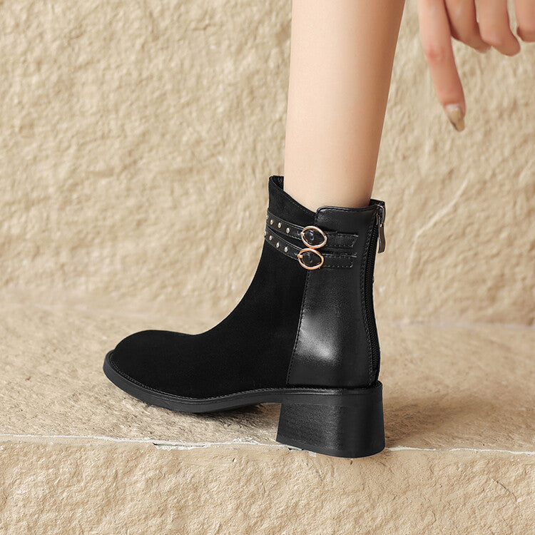 Autumn and winter short boots for women, low heels, thick heels, short boots with belt le rivets, fashion boots T6788