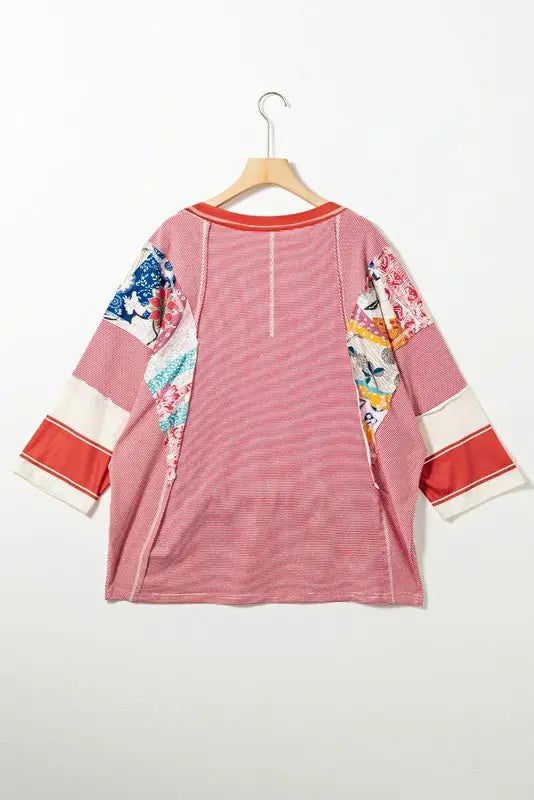 Color Block Stripe Floral Dolman Tunic Top - FamilyClothes