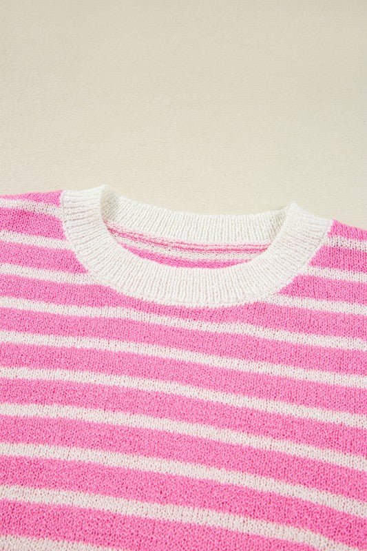 Colorblock Striped Patchwork Dolman Slit Sweater - FamilyClothes