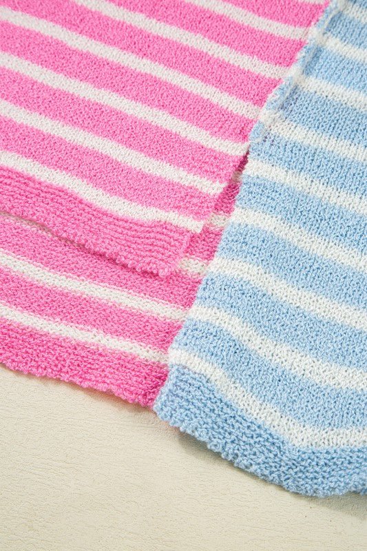 Colorblock Striped Patchwork Dolman Slit Sweater - FamilyClothes
