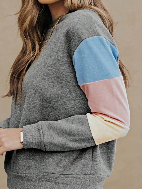 Cotton Casual Color Block Drop Sleeve Sweatshirt - FamilyClothes