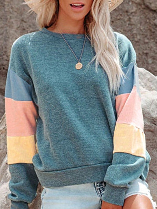 Cotton Casual Color Block Drop Sleeve Sweatshirt - FamilyClothes