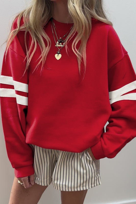 Cotton Preppy Striped Sleeve Sweatshirt - FamilyClothes