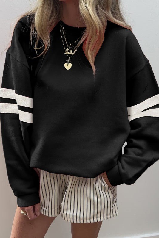 Cotton Preppy Striped Sleeve Sweatshirt - FamilyClothes