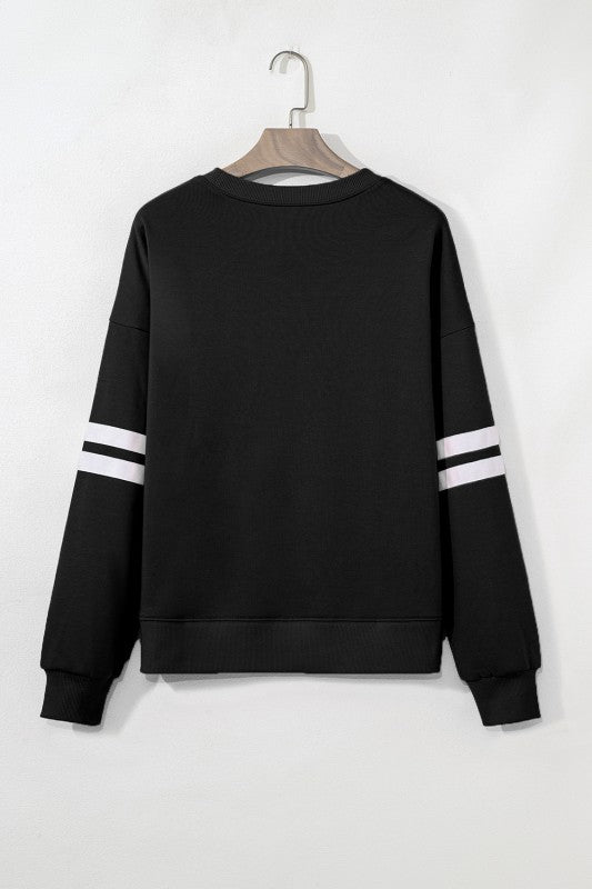Cotton Preppy Striped Sleeve Sweatshirt - FamilyClothes