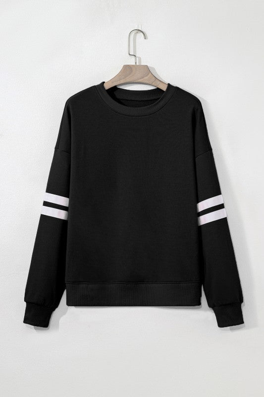 Cotton Preppy Striped Sleeve Sweatshirt - FamilyClothes
