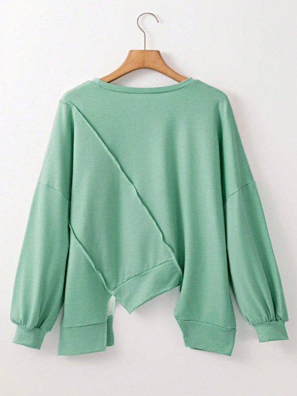 Cotton Stitching Irregular Hem Block Pullover - FamilyClothes