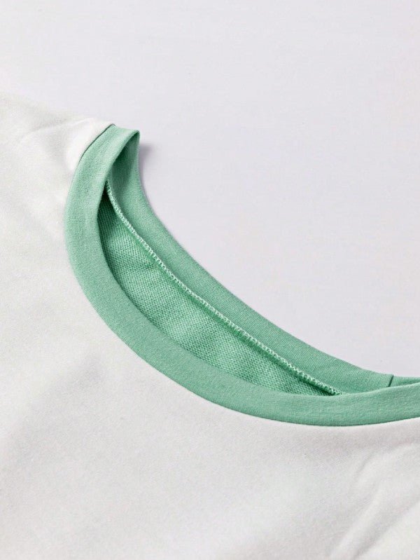 Cotton Stitching Irregular Hem Block Pullover - FamilyClothes