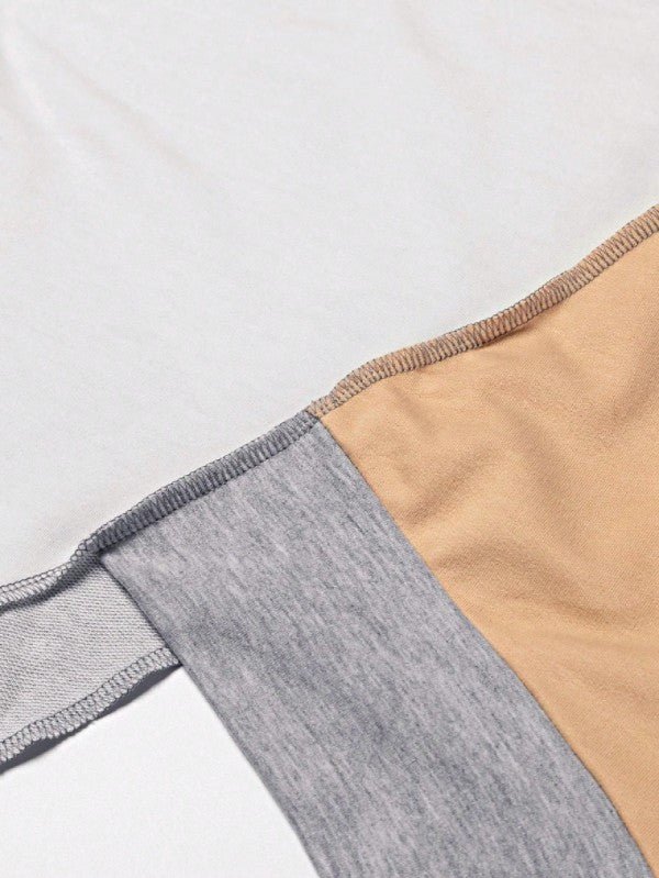 Cotton Stitching Irregular Hem Block Pullover - FamilyClothes