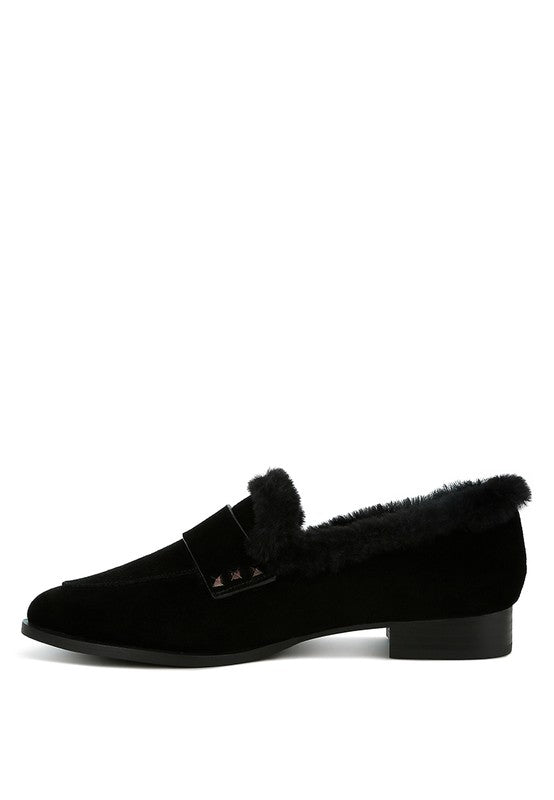 Allie Fur Trim Genuine Suede Loafers - FamilyClothes