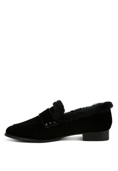 Allie Fur Trim Genuine Suede Loafers - FamilyClothes