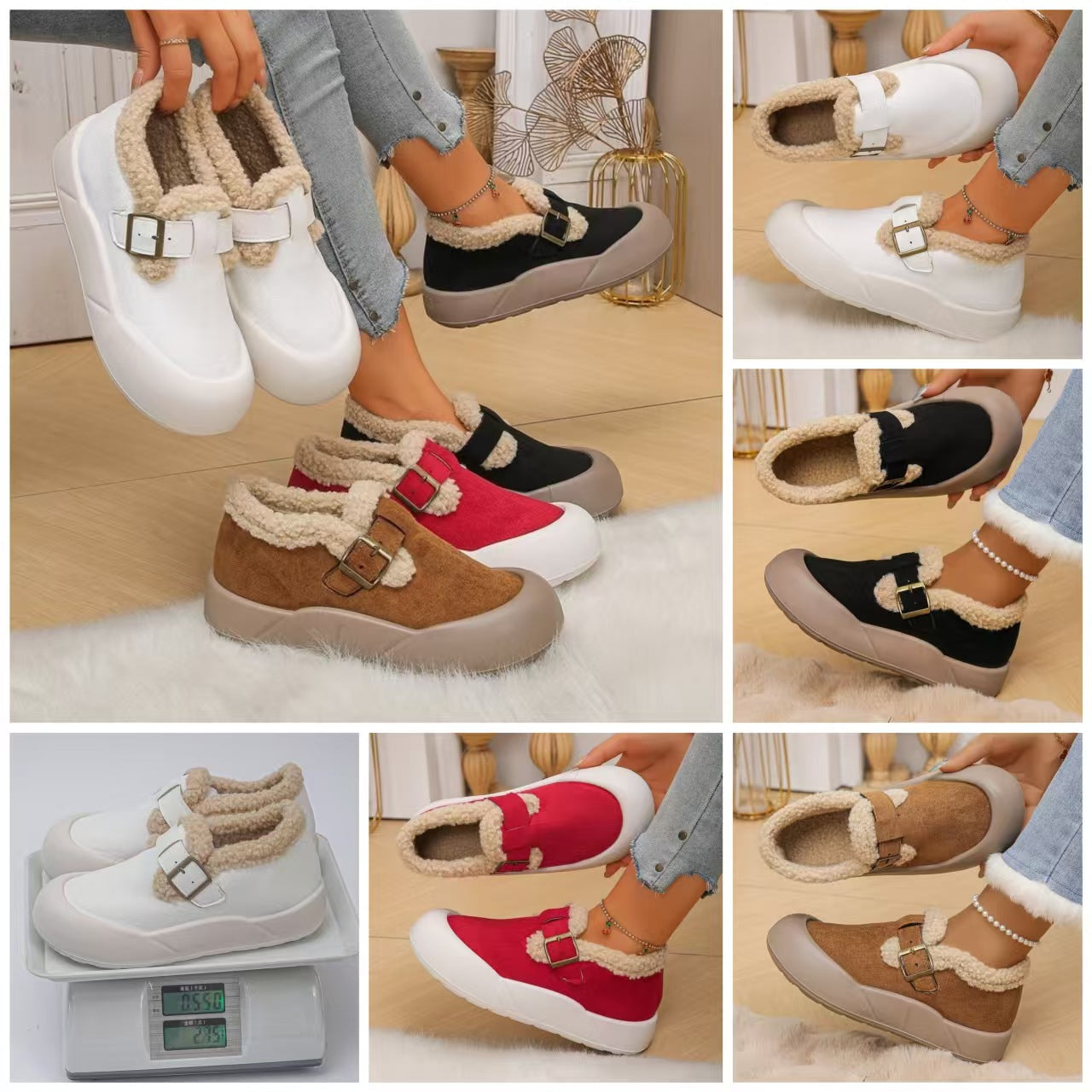 Winter fleece, anti-slip, thickened warm cotton shoes, snow ankle boots, versatile outdoor women's cotton shoes