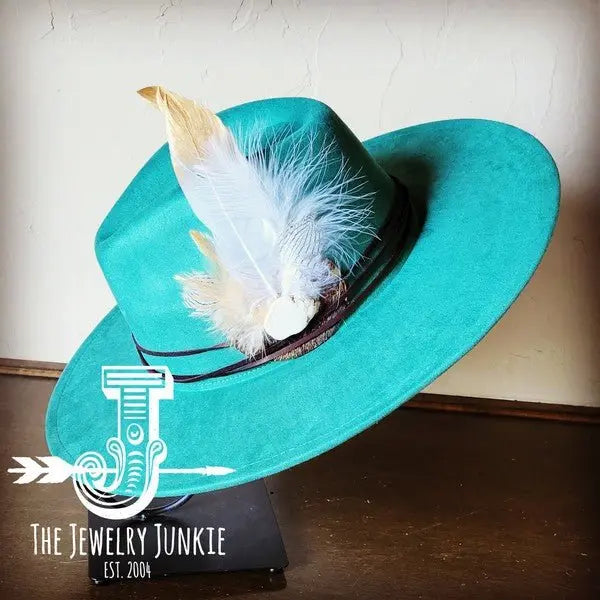 Dark Metallic Feather&Turq Slab Hatband Choice Hat - FamilyClothes