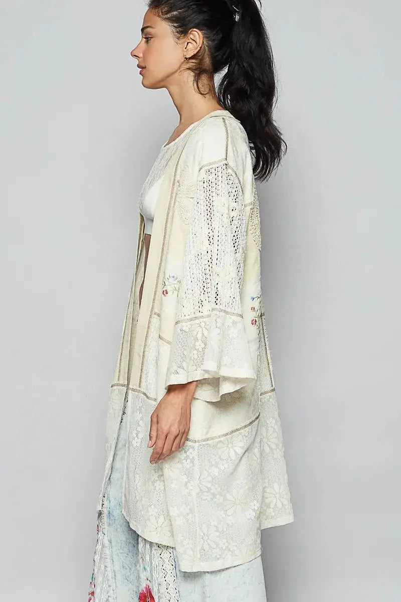 Double Gauze and Lace Mix Cardigan with Embroidered Detail - FamilyClothes