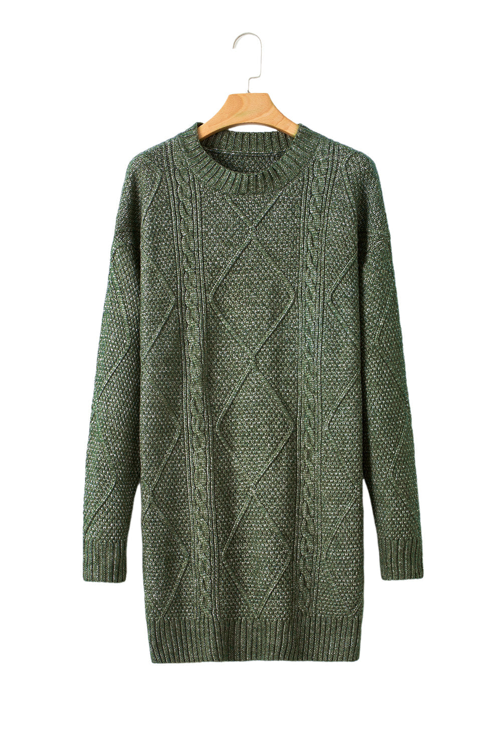 Coffee Twist Cable Knit Drop Shoulder Loose Fit Sweater Dress FamilyClothes