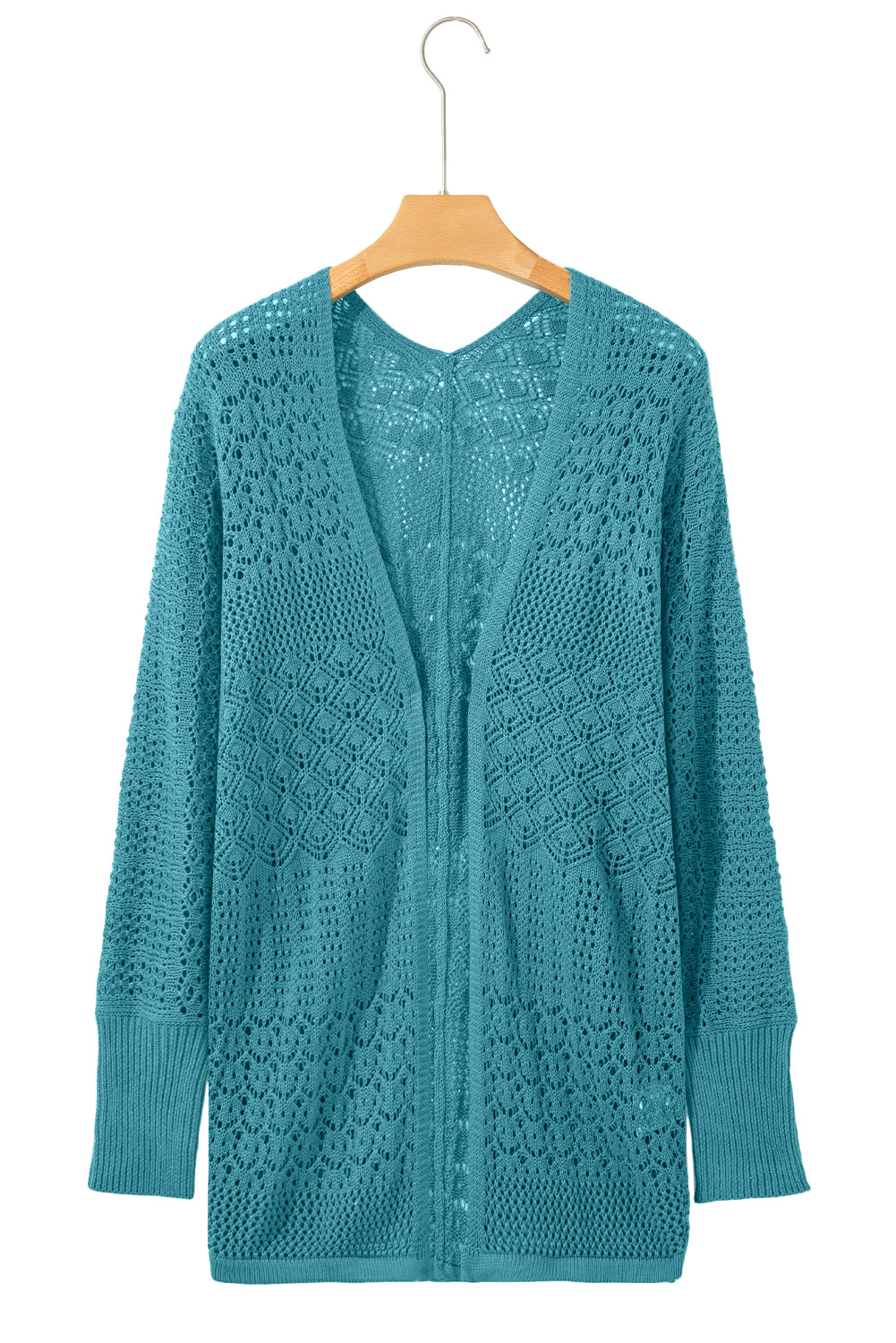 Lapis Mix Pattern Hollow Knit Open Front Cardigan