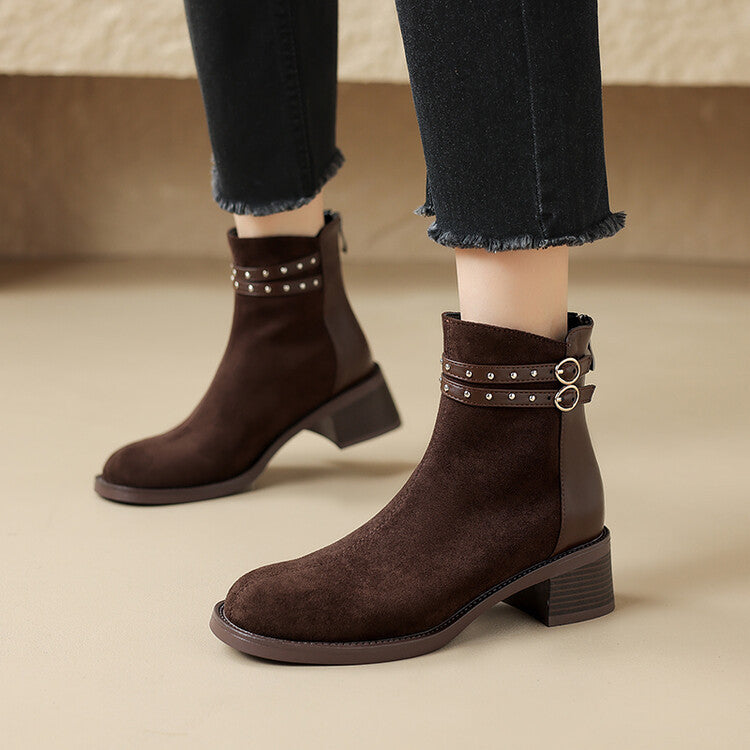 Autumn and winter short boots for women, low heels, thick heels, short boots with belt le rivets, fashion boots T6788