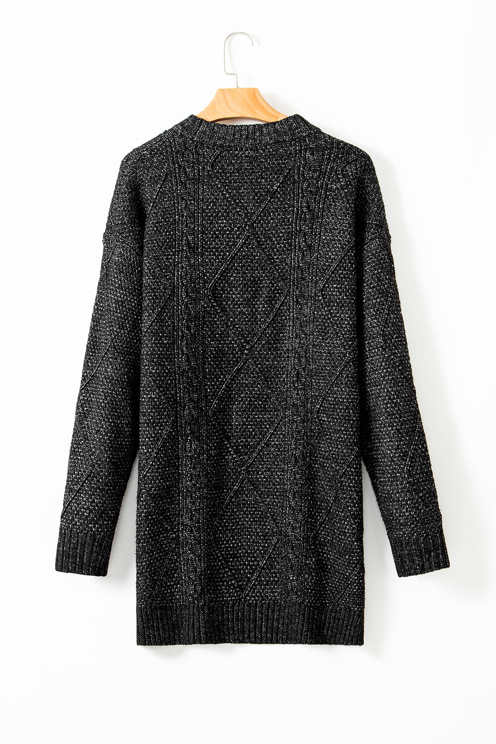 Coffee Twist Cable Knit Drop Shoulder Loose Fit Sweater Dress Shewin