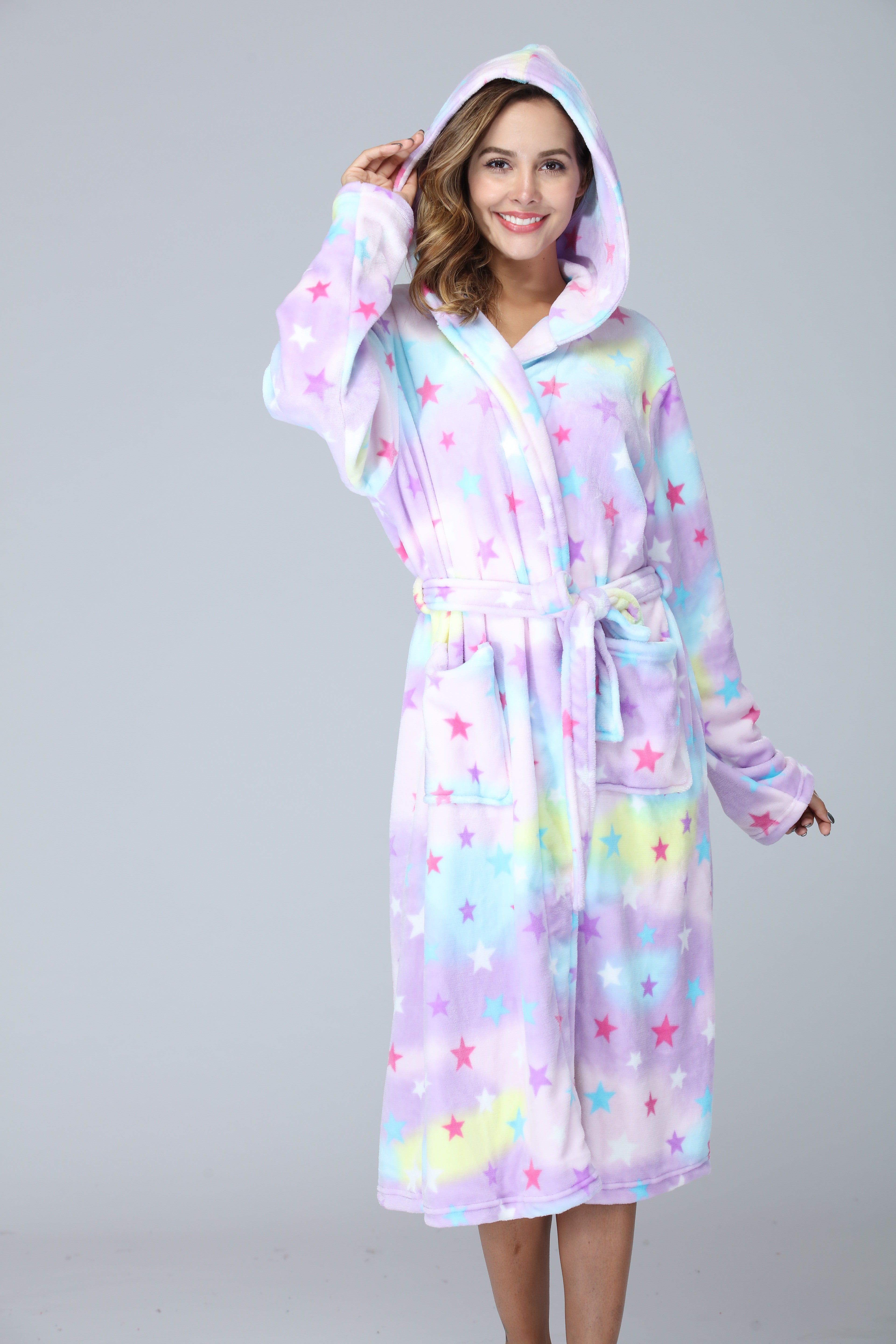 RONGTAI Ladies Long Fleece Bathrobe