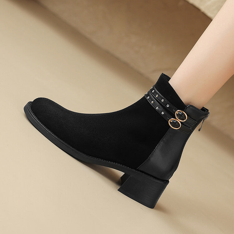 Autumn and winter short boots for women, low heels, thick heels, short boots with belt le rivets, fashion boots T6788