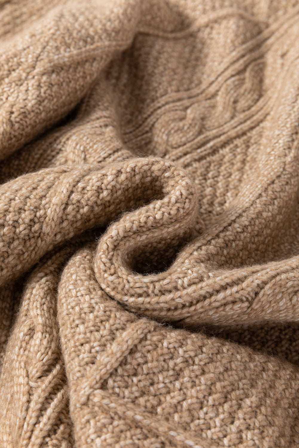 Coffee Twist Cable Knit Drop Shoulder Loose Fit Sweater Dress FamilyClothes