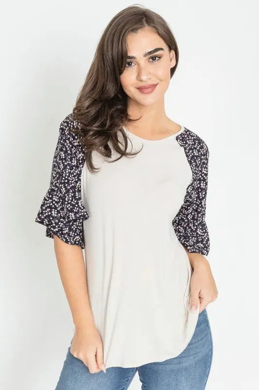 Floral Ruffle Sleeve Tunic - FamilyClothes