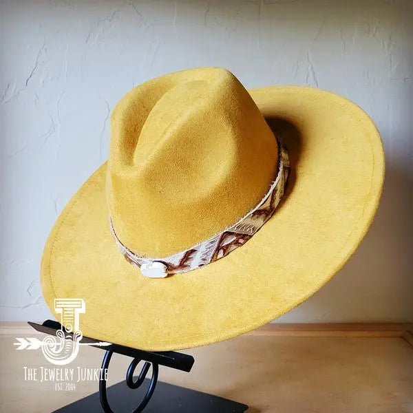 Gold Aztec Turq Slab Leather Band Choice Hat - FamilyClothes