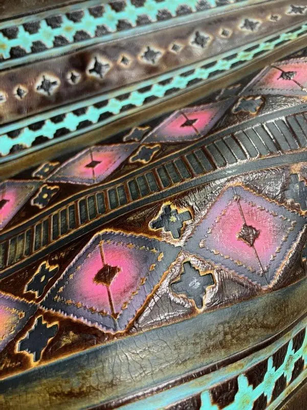 Magenta Navajo Turq Slab Leather Band Choice Hat - FamilyClothes